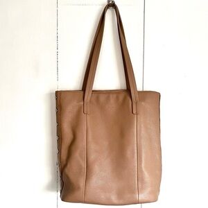 Hammitt Addie Leather Tote Bag Biscotti Gunmetal Tan Brown Large Zipper Shoulder